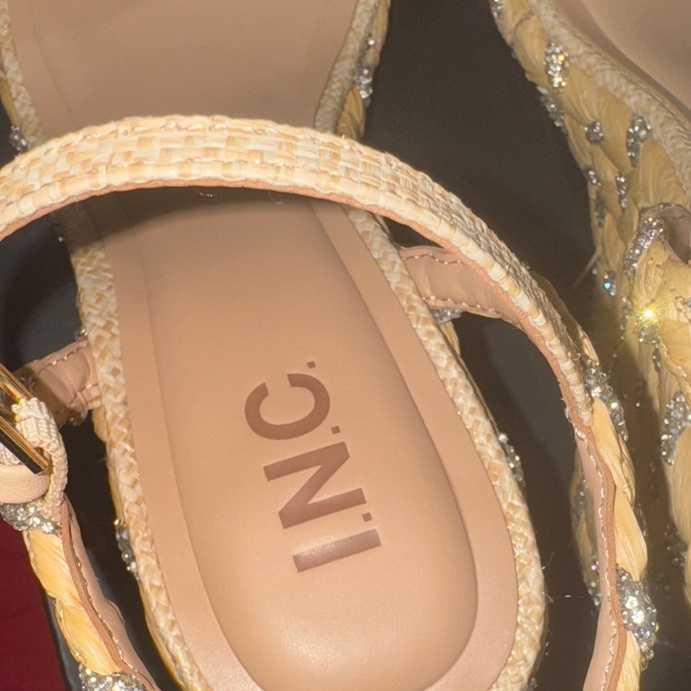 INC International Concepts Tan and Silver Woven Wedges - Picture 11 of 17